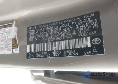 2005 Toyota Prius from USA, damaged, VIN JTDKB20U353007645